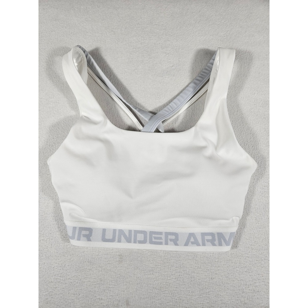 Under Armour Womens Crossback Mid Strappy Sports Bra White 1390377 Large